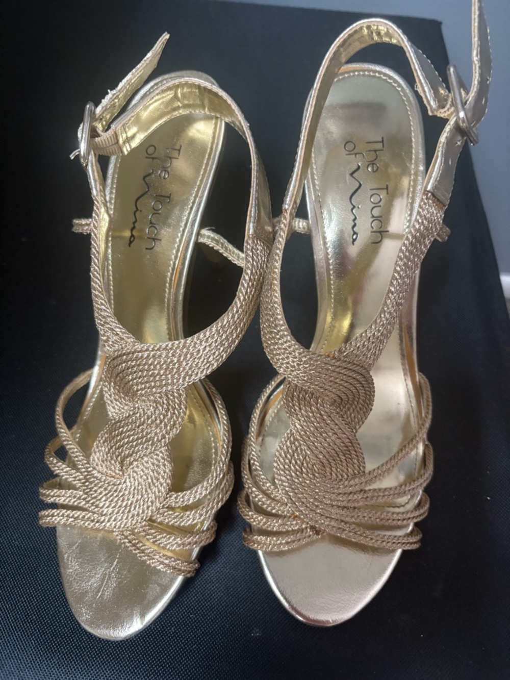 Touch of Nina Metallic Gold Braided Slingback Heels